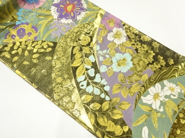  本金花鳥模様織出し丸帯